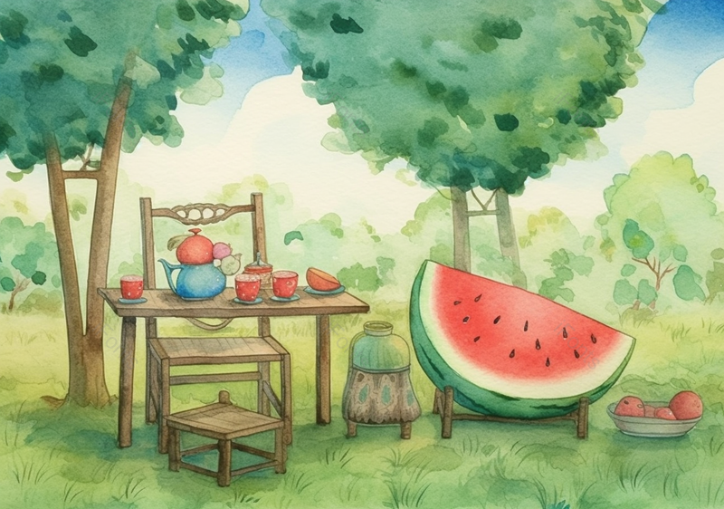 绿色小清新户外西瓜清凉插画,插画/手绘图,插画/手绘图库,插画/手绘图下载,插画/手绘